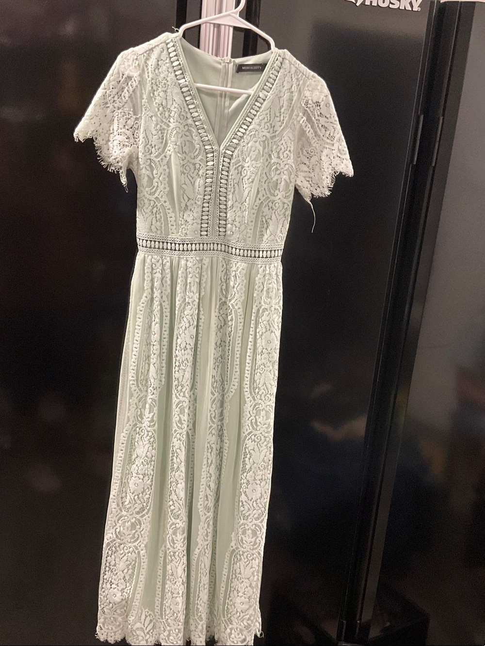 Delicate Lace Maxi Dress in Mint with V-Neck